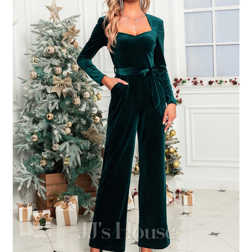 JJs House Green Velvet Jumpsuit with Pockets